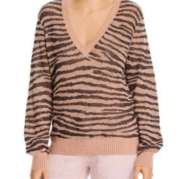 Joie Animal Print V Neckline Metallic Thread Swey SZ Small - Picture 5 of 7